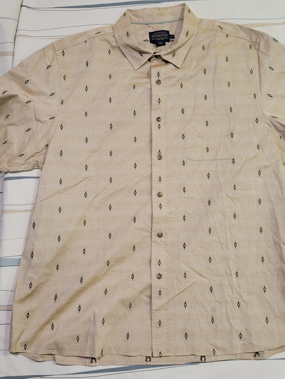 Pendleton Carson Ivory Cotton Chambray Short Sleeve Button-Up Shirt XXL